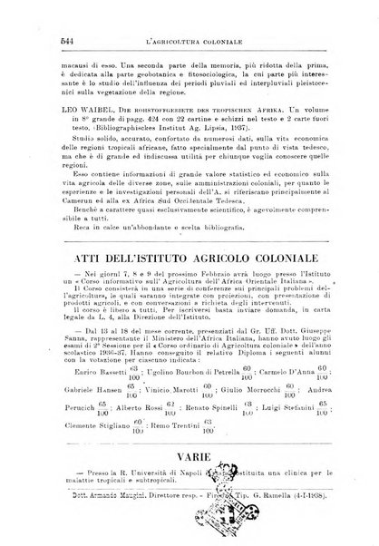 L'agricoltura coloniale organo dell'Istituto agricolo coloniale italiano e dell'Ufficio agrario sperimentale dell'Eritrea