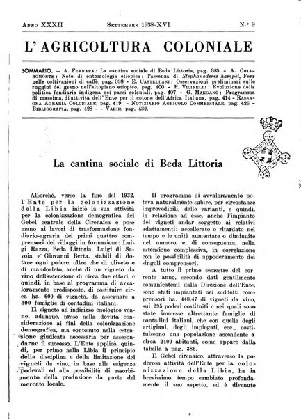 L'agricoltura coloniale organo dell'Istituto agricolo coloniale italiano e dell'Ufficio agrario sperimentale dell'Eritrea