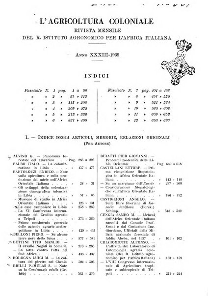 L'agricoltura coloniale organo dell'Istituto agricolo coloniale italiano e dell'Ufficio agrario sperimentale dell'Eritrea