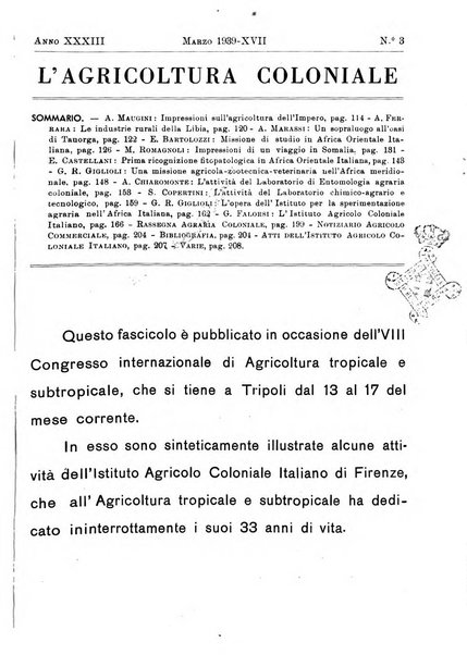 L'agricoltura coloniale organo dell'Istituto agricolo coloniale italiano e dell'Ufficio agrario sperimentale dell'Eritrea