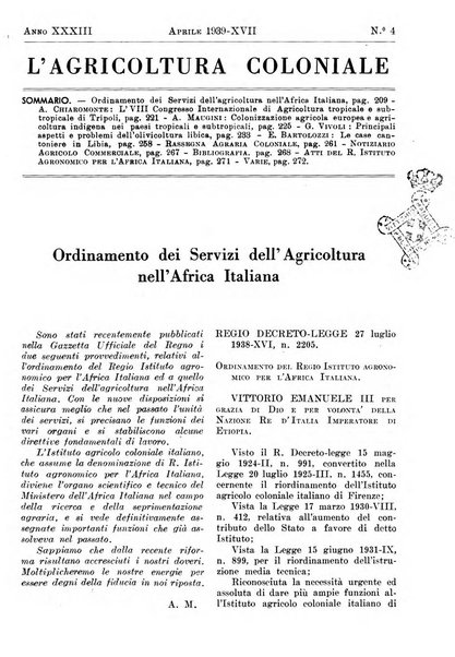 L'agricoltura coloniale organo dell'Istituto agricolo coloniale italiano e dell'Ufficio agrario sperimentale dell'Eritrea