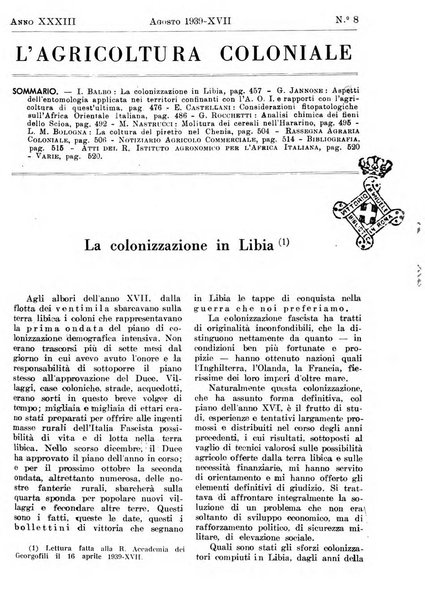 L'agricoltura coloniale organo dell'Istituto agricolo coloniale italiano e dell'Ufficio agrario sperimentale dell'Eritrea