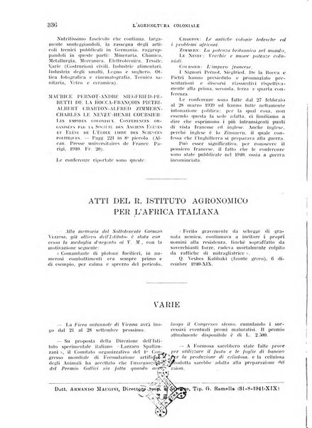 L'agricoltura coloniale organo dell'Istituto agricolo coloniale italiano e dell'Ufficio agrario sperimentale dell'Eritrea