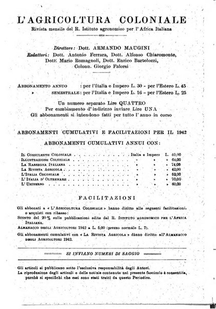 L'agricoltura coloniale organo dell'Istituto agricolo coloniale italiano e dell'Ufficio agrario sperimentale dell'Eritrea