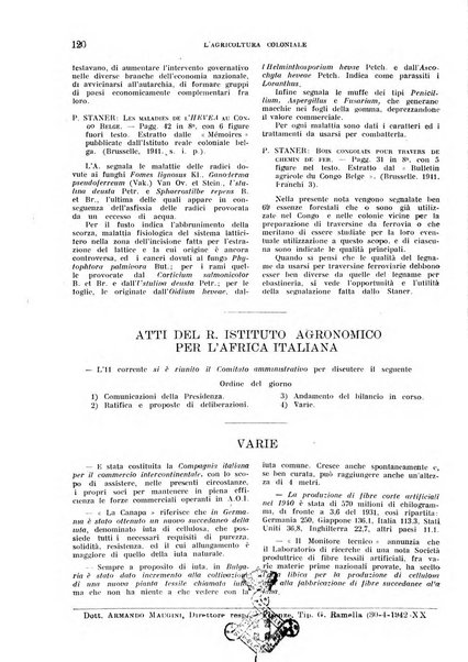 L'agricoltura coloniale organo dell'Istituto agricolo coloniale italiano e dell'Ufficio agrario sperimentale dell'Eritrea