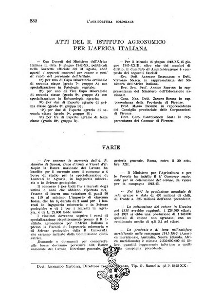 L'agricoltura coloniale organo dell'Istituto agricolo coloniale italiano e dell'Ufficio agrario sperimentale dell'Eritrea