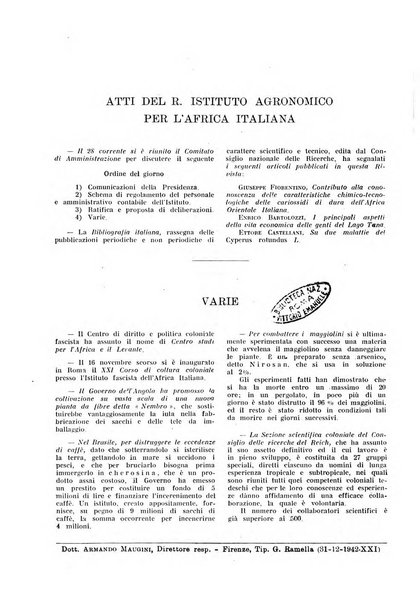 L'agricoltura coloniale organo dell'Istituto agricolo coloniale italiano e dell'Ufficio agrario sperimentale dell'Eritrea