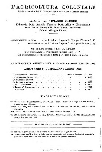 L'agricoltura coloniale organo dell'Istituto agricolo coloniale italiano e dell'Ufficio agrario sperimentale dell'Eritrea