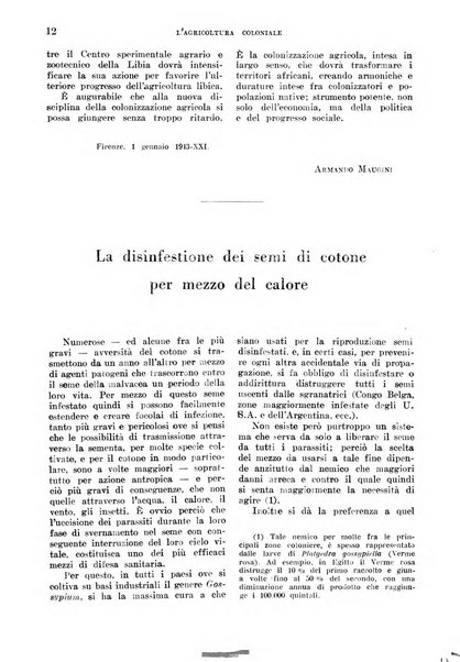 L'agricoltura coloniale organo dell'Istituto agricolo coloniale italiano e dell'Ufficio agrario sperimentale dell'Eritrea