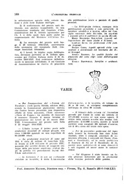 L'agricoltura coloniale organo dell'Istituto agricolo coloniale italiano e dell'Ufficio agrario sperimentale dell'Eritrea