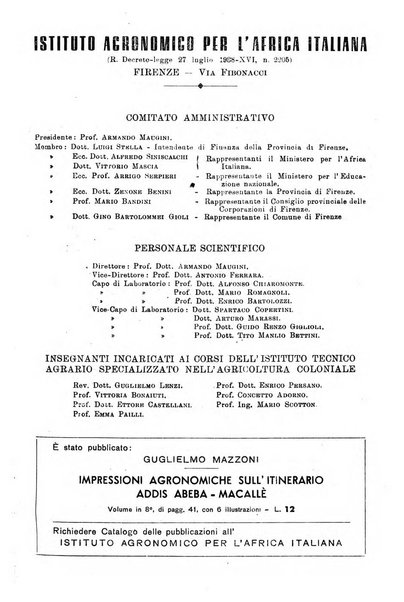 L'agricoltura coloniale organo dell'Istituto agricolo coloniale italiano e dell'Ufficio agrario sperimentale dell'Eritrea