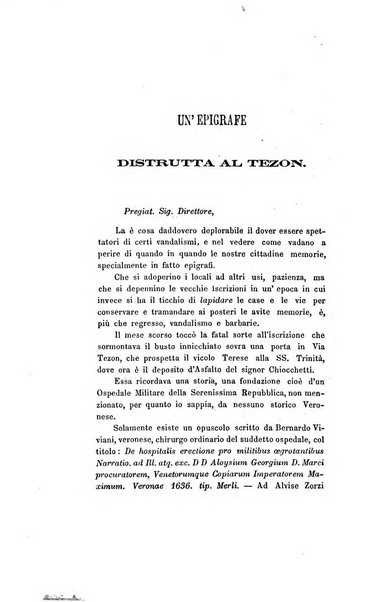 Archivio storico veronese Raccolta di documenti e notizie riguardanti la storia politica, amministrativa, letteraria e scientifica della città e della provincia