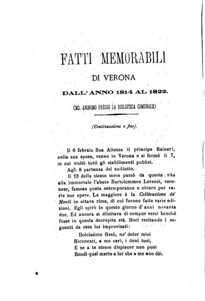 Archivio storico veronese Raccolta di documenti e notizie riguardanti la storia politica, amministrativa, letteraria e scientifica della città e della provincia