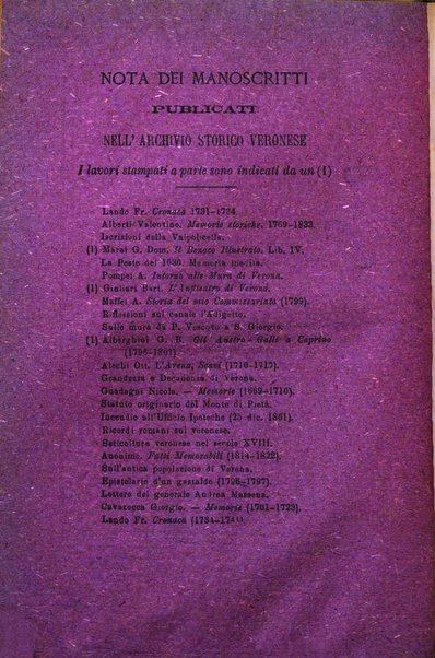 Archivio storico veronese Raccolta di documenti e notizie riguardanti la storia politica, amministrativa, letteraria e scientifica della città e della provincia