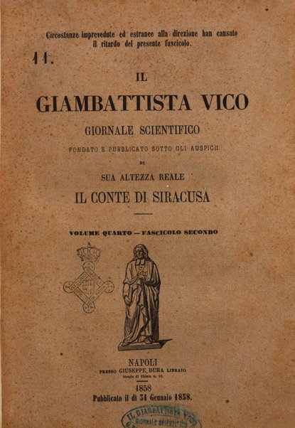 Il Giambattista Vico giornale scientifico fondato e pubblicato sotto gli auspici di Sua Altezza Reale il conte di Siracusa