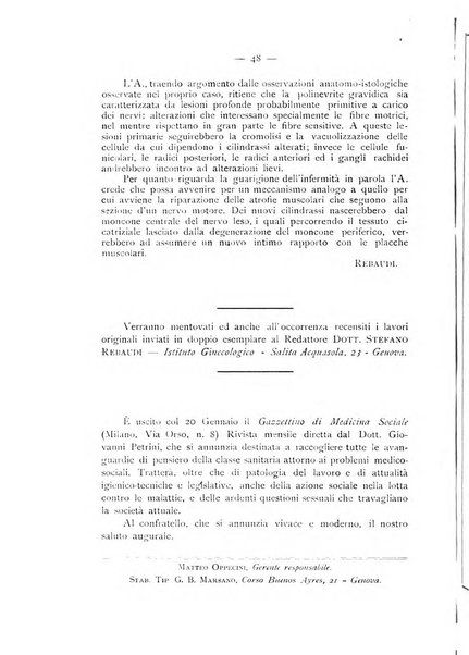 La ginecologia moderna rivista italiana di ostetricia e ginecologia e di psicologia, medicina legale e sociologia ginecologica