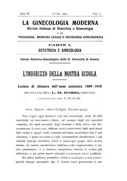 La ginecologia moderna rivista italiana di ostetricia e ginecologia e di psicologia, medicina legale e sociologia ginecologica