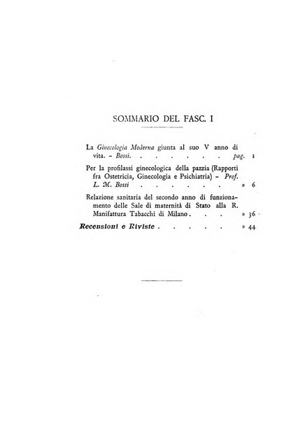 La ginecologia moderna rivista italiana di ostetricia e ginecologia e di psicologia, medicina legale e sociologia ginecologica