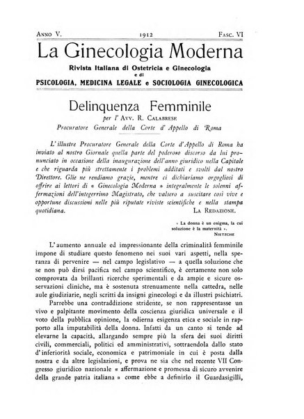 La ginecologia moderna rivista italiana di ostetricia e ginecologia e di psicologia, medicina legale e sociologia ginecologica