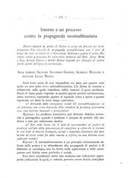 La ginecologia moderna rivista italiana di ostetricia e ginecologia e di psicologia, medicina legale e sociologia ginecologica