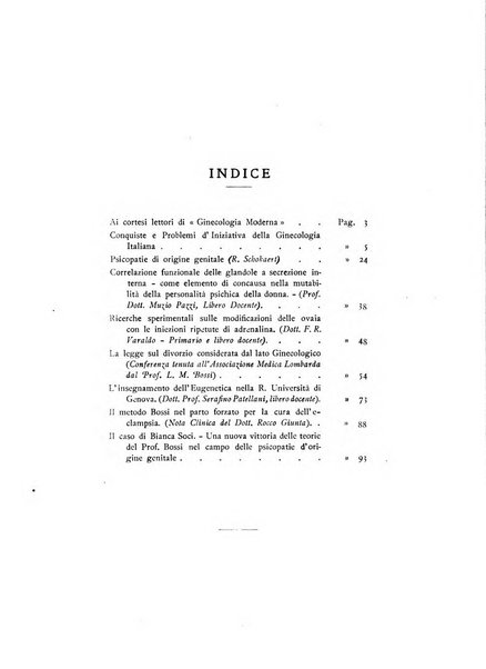 La ginecologia moderna rivista italiana di ostetricia e ginecologia e di psicologia, medicina legale e sociologia ginecologica