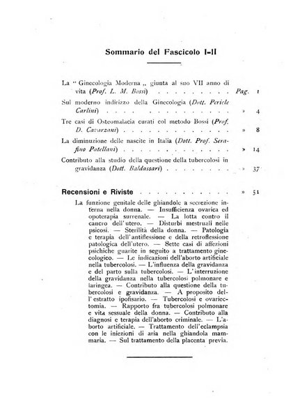 La ginecologia moderna rivista italiana di ostetricia e ginecologia e di psicologia, medicina legale e sociologia ginecologica