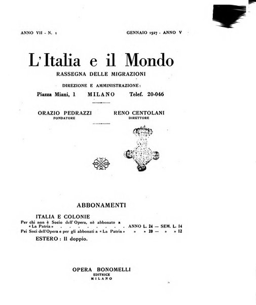 L'Italia e il mondo rassegna mensile delle migrazioni. --a. 8, n. 12 (dic. 1928)