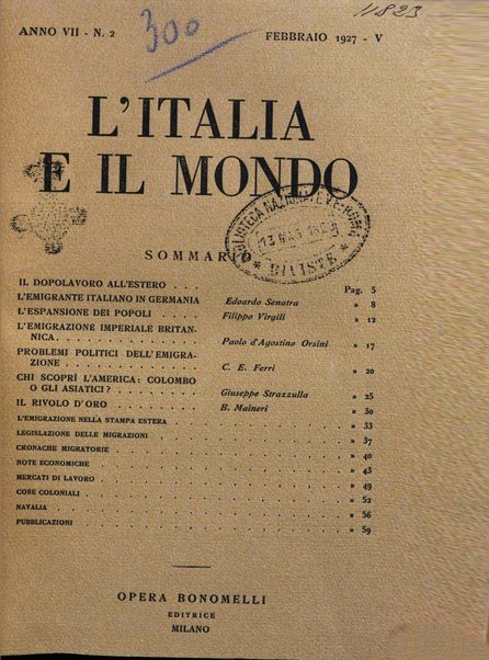 L'Italia e il mondo rassegna mensile delle migrazioni. --a. 8, n. 12 (dic. 1928)