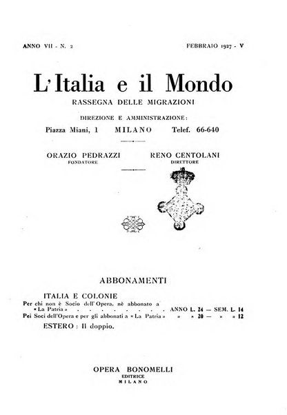 L'Italia e il mondo rassegna mensile delle migrazioni. --a. 8, n. 12 (dic. 1928)