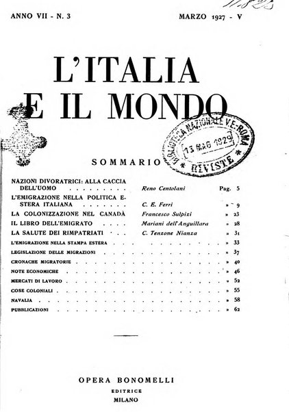 L'Italia e il mondo rassegna mensile delle migrazioni. --a. 8, n. 12 (dic. 1928)