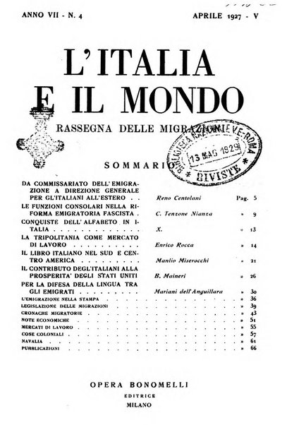 L'Italia e il mondo rassegna mensile delle migrazioni. --a. 8, n. 12 (dic. 1928)