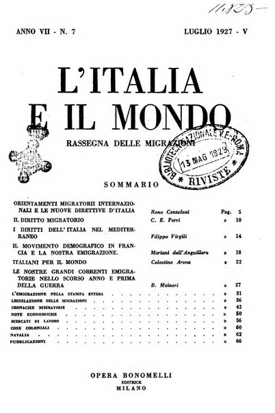 L'Italia e il mondo rassegna mensile delle migrazioni. --a. 8, n. 12 (dic. 1928)