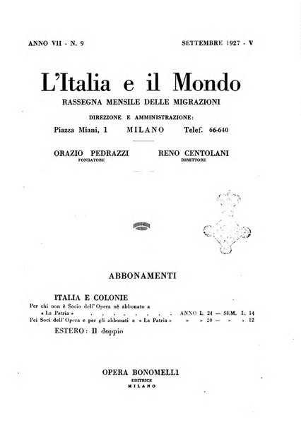 L'Italia e il mondo rassegna mensile delle migrazioni. --a. 8, n. 12 (dic. 1928)