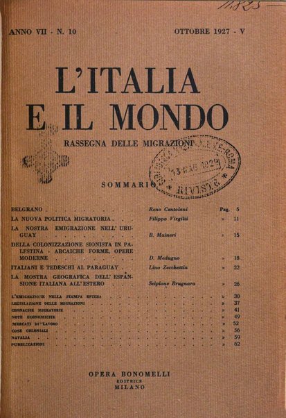 L'Italia e il mondo rassegna mensile delle migrazioni. --a. 8, n. 12 (dic. 1928)