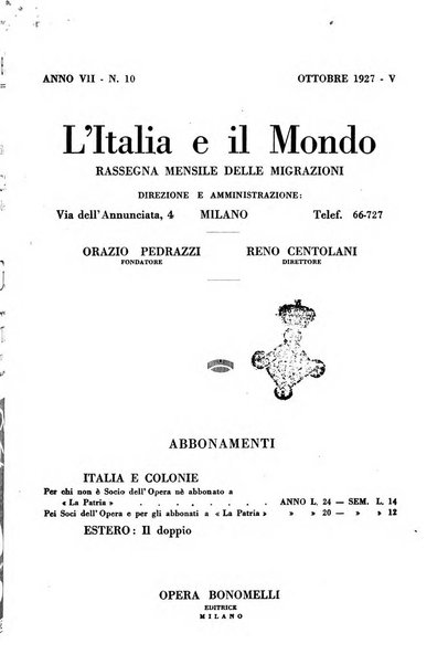 L'Italia e il mondo rassegna mensile delle migrazioni. --a. 8, n. 12 (dic. 1928)