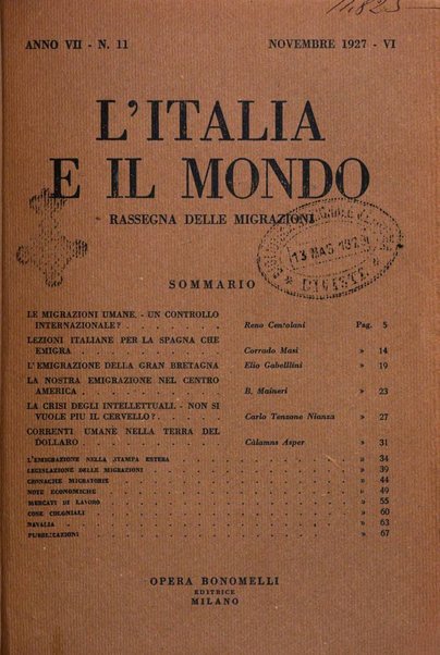 L'Italia e il mondo rassegna mensile delle migrazioni. --a. 8, n. 12 (dic. 1928)