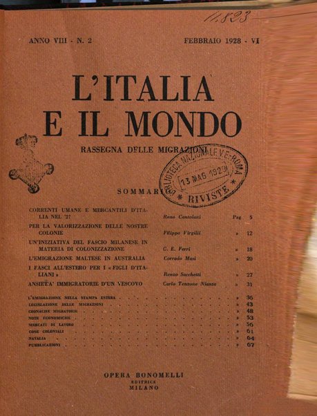 L'Italia e il mondo rassegna mensile delle migrazioni. --a. 8, n. 12 (dic. 1928)