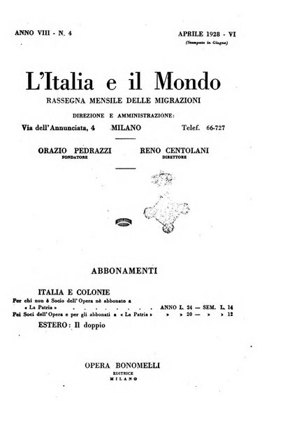 L'Italia e il mondo rassegna mensile delle migrazioni. --a. 8, n. 12 (dic. 1928)