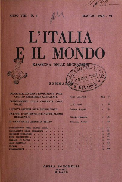 L'Italia e il mondo rassegna mensile delle migrazioni. --a. 8, n. 12 (dic. 1928)