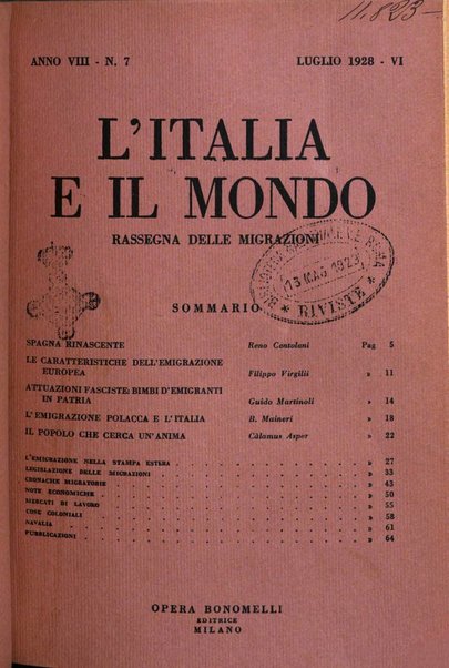 L'Italia e il mondo rassegna mensile delle migrazioni. --a. 8, n. 12 (dic. 1928)