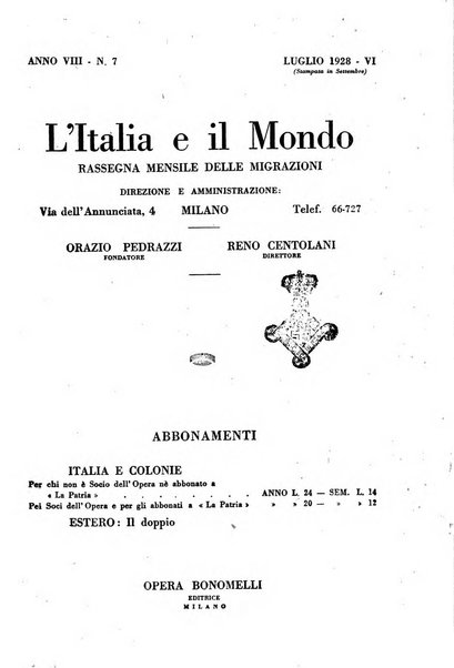 L'Italia e il mondo rassegna mensile delle migrazioni. --a. 8, n. 12 (dic. 1928)