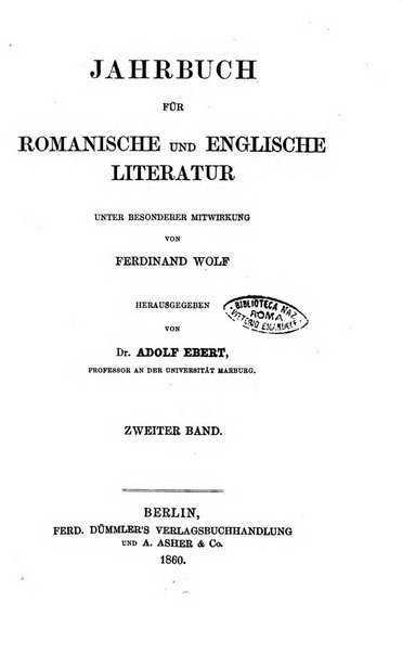 Jahrbuch fur romanische und englische Literatur