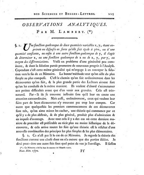 Nouveaux memoires de l'Academie royale des sciences et belles-lettres, avec l'histoire pour la meme annee