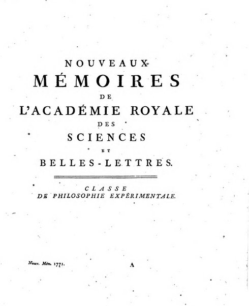 Nouveaux memoires de l'Academie royale des sciences et belles-lettres, avec l'histoire pour la meme annee