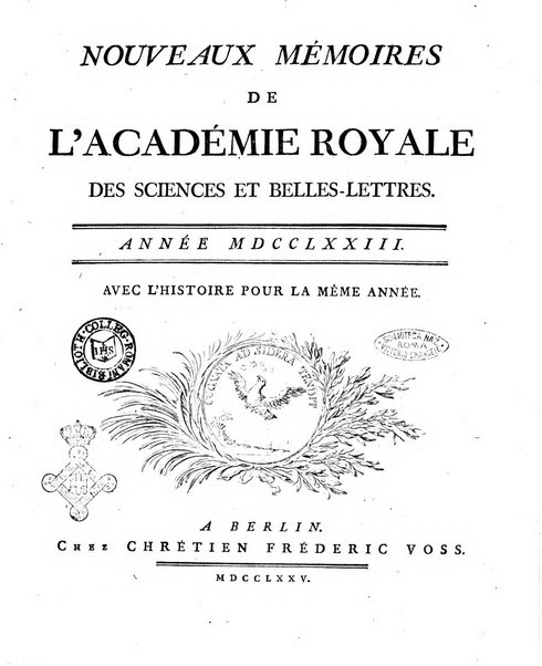 Nouveaux memoires de l'Academie royale des sciences et belles-lettres, avec l'histoire pour la meme annee