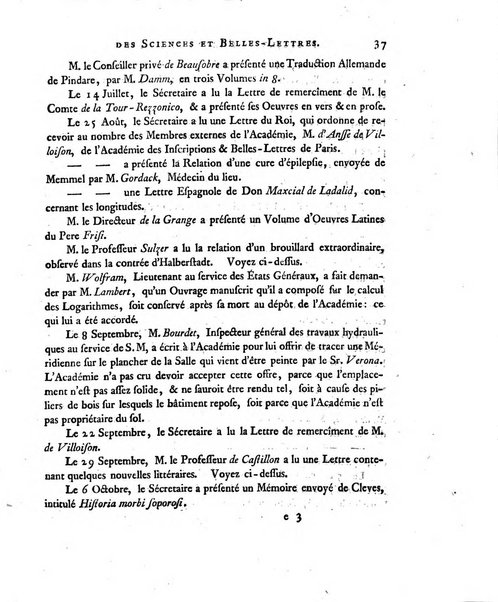 Nouveaux memoires de l'Academie royale des sciences et belles-lettres, avec l'histoire pour la meme annee