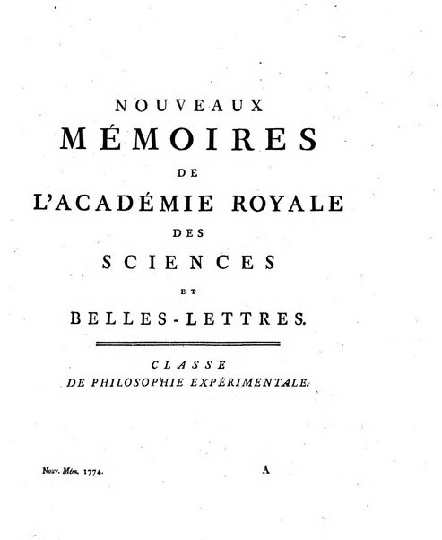 Nouveaux memoires de l'Academie royale des sciences et belles-lettres, avec l'histoire pour la meme annee