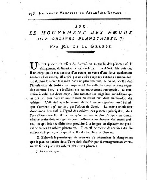 Nouveaux memoires de l'Academie royale des sciences et belles-lettres, avec l'histoire pour la meme annee