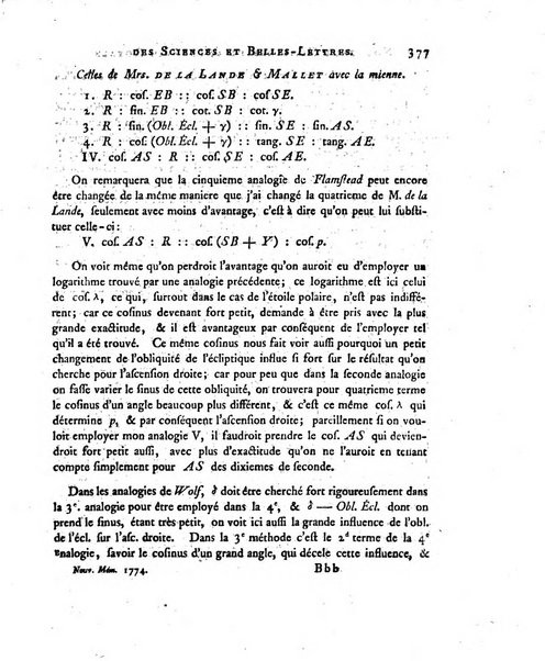 Nouveaux memoires de l'Academie royale des sciences et belles-lettres, avec l'histoire pour la meme annee