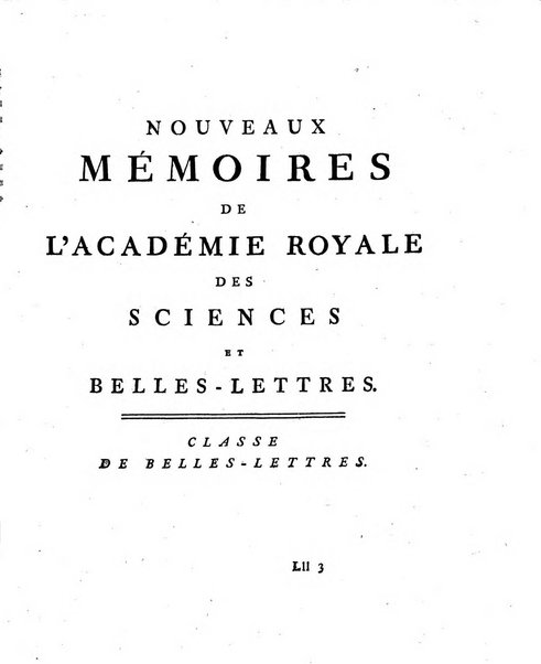 Nouveaux memoires de l'Academie royale des sciences et belles-lettres, avec l'histoire pour la meme annee